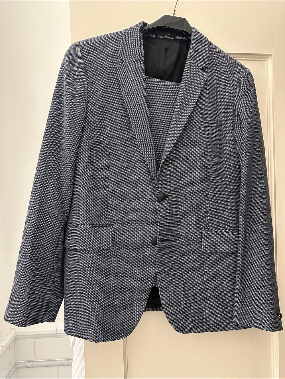 rag & bone Modern Tweed Navy Two-Button Blazer and Straight Leg Pants